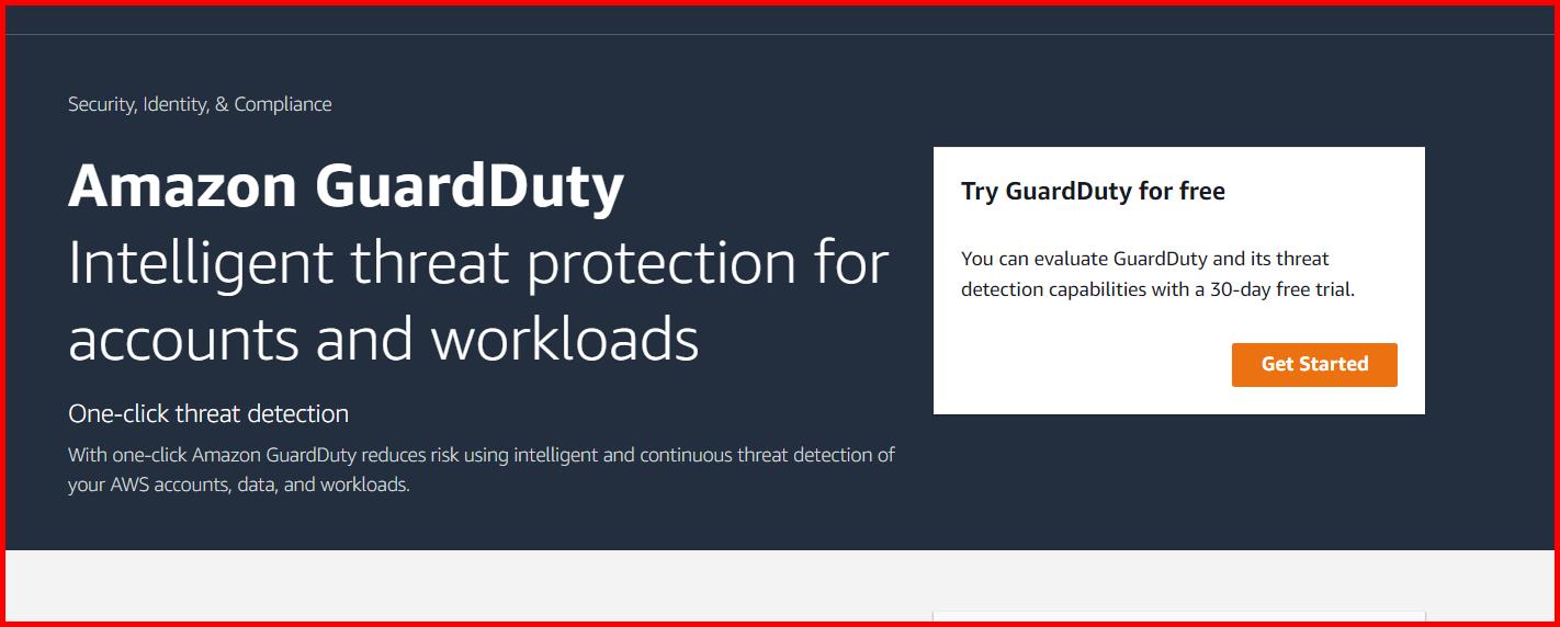 Picture showing the Get Started button in the GuardDuty screen
